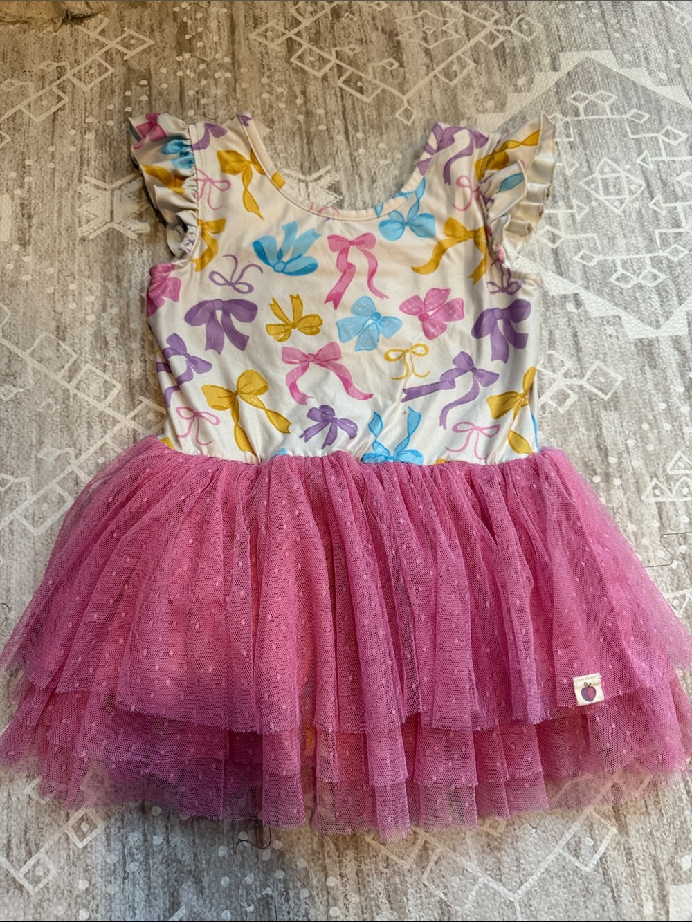 Girls Pink Tulle Bow-Print Dress